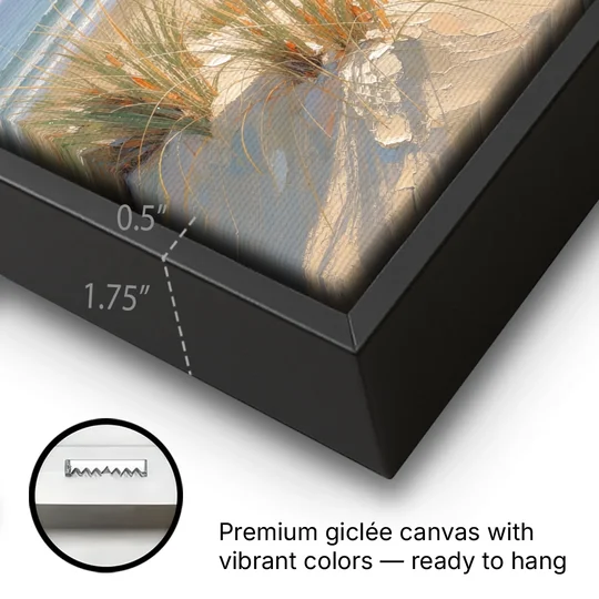 Coastal Paintings of Sea Grass Dunes - Black Framed Canvas Wall Art - Gallery Wrap Corner