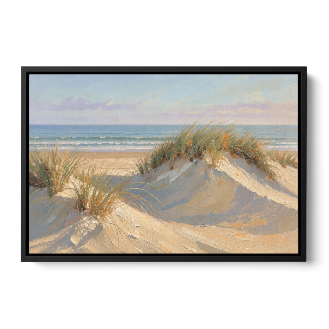 Coastal Paintings of Sea Grass Dunes - Black Framed Canvas Wall Art - Front