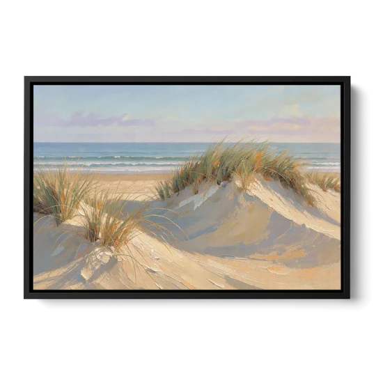 Coastal Paintings of Sea Grass Dunes - Black Framed Canvas Wall Art - Front