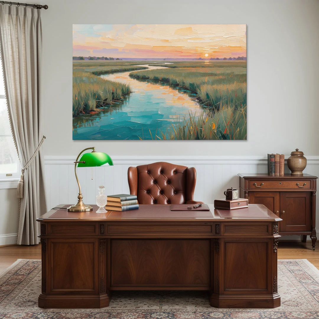 Coastal Salt Marsh at Sunrise for a Big Wall - Canvas Wall Art - Office - 60x40