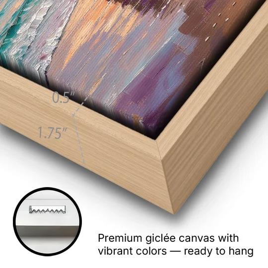 Coastal Sea Stacks at Sunset - Oak Framed Canvas Wall Art - Gallery Wrap Corner