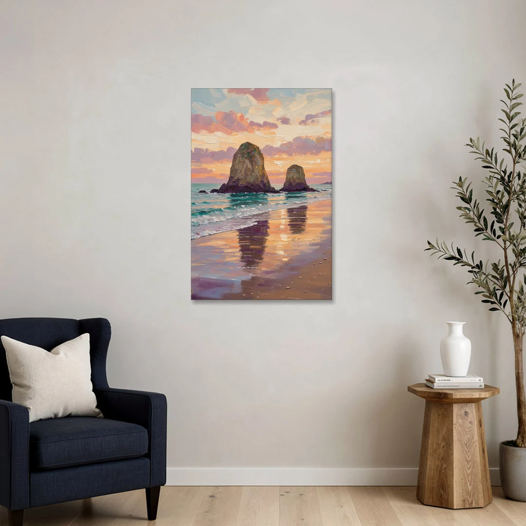 Coastal Sea Stacks at Sunset - Canvas Wall Art - Sofa - 24x36