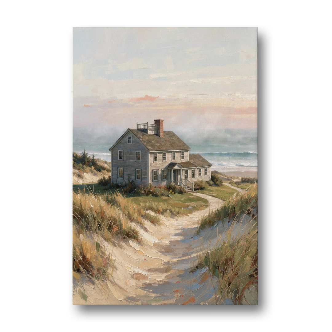 Coastal Wall Art for Living Room with Foggy Saltbox - Canvas Wall Art - Front