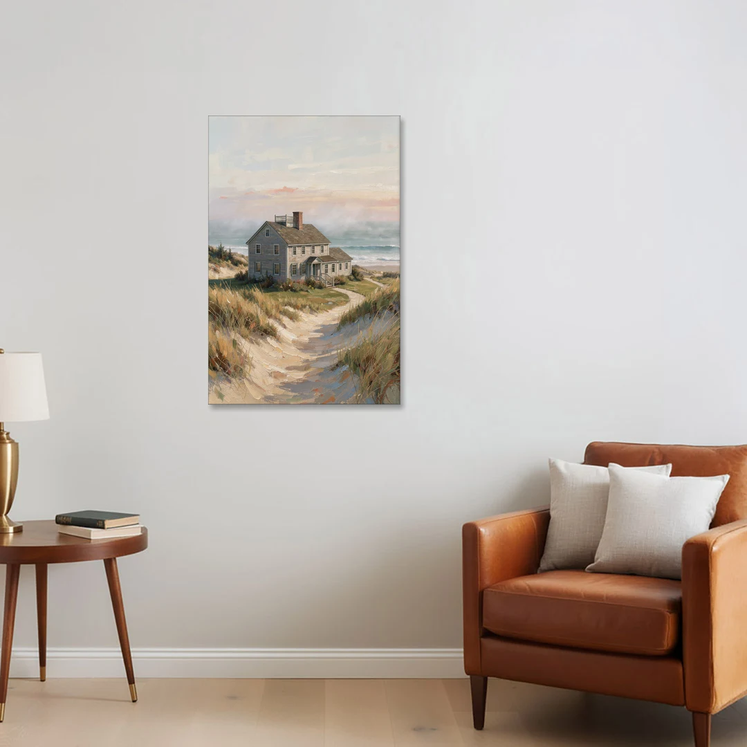 Coastal Wall Art for Living Room with Foggy Saltbox - Canvas Wall Art - Sofa - 24x36