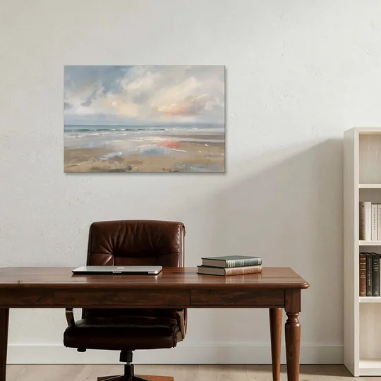 Coastal Wall Art of a Misty Low Tide Shore - Canvas Wall Art - Office - 36x24