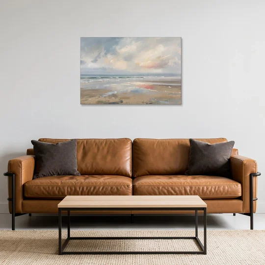 Coastal Wall Art of a Misty Low Tide Shore - Canvas Wall Art - Sofa - 36x24