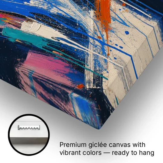 Cobalt Blue Abstract Art with Burnt Orange Slash - Canvas Wall Art - Gallery Wrap Corner