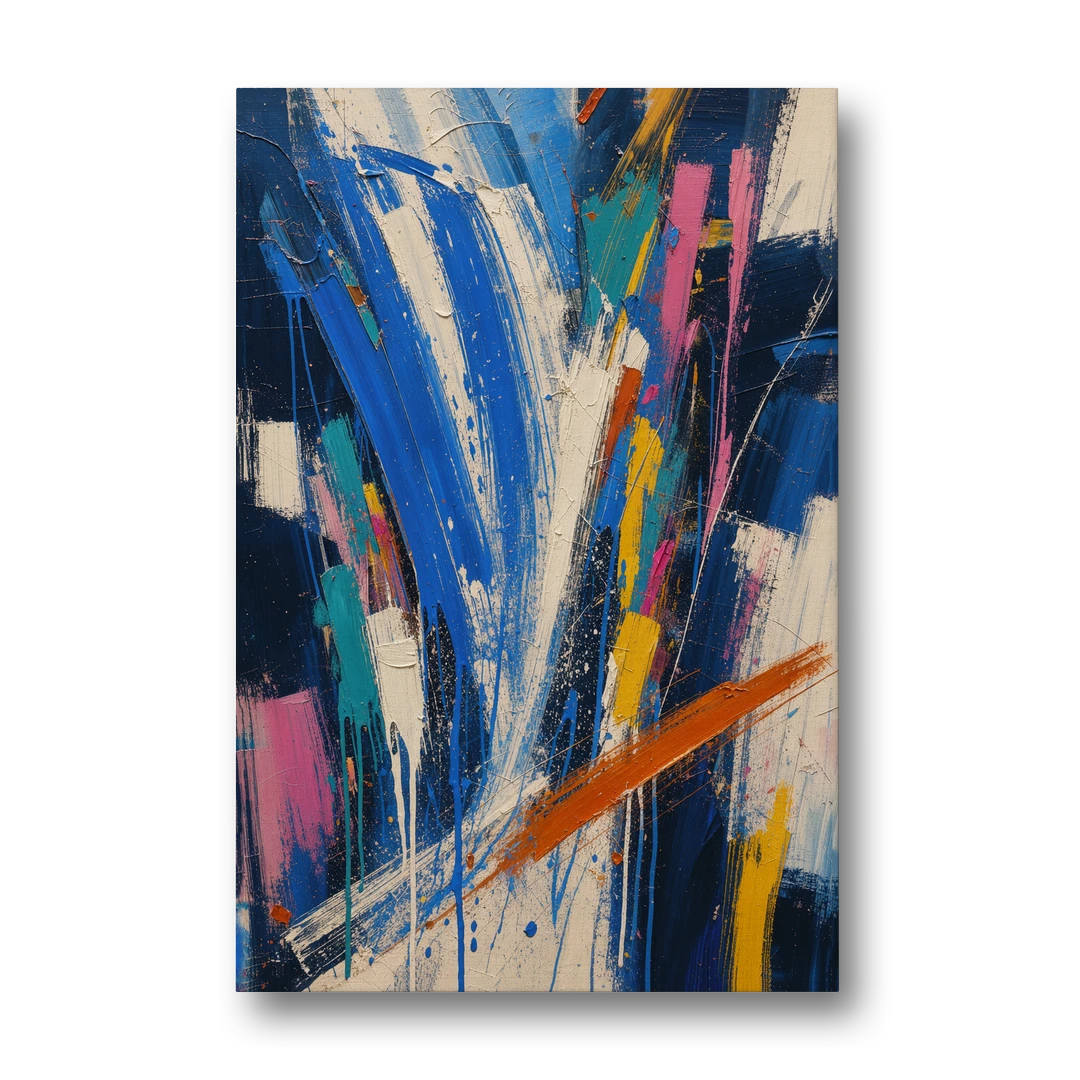 Cobalt Blue Abstract Art with Burnt Orange Slash - Canvas Wall Art - Front
