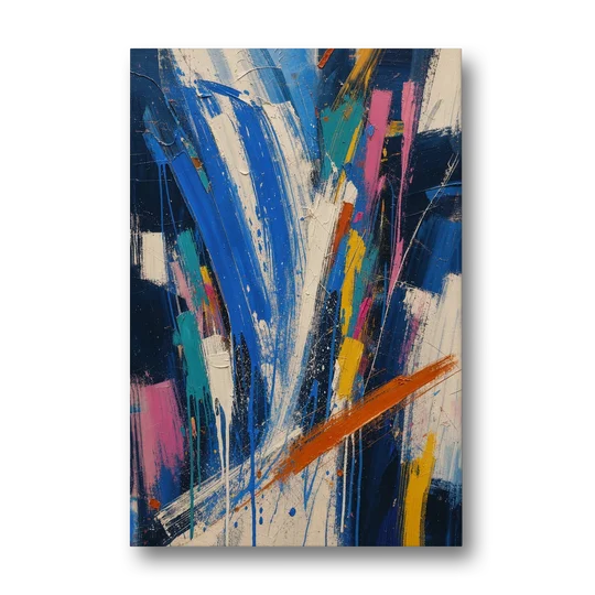 Cobalt Blue Abstract Art with Burnt Orange Slash - Canvas Wall Art - Front