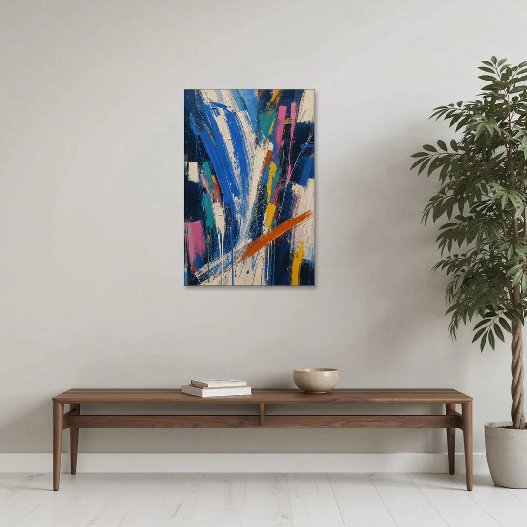 Cobalt Blue Abstract Art with Burnt Orange Slash - Canvas Wall Art - Coffee Table - 24x36