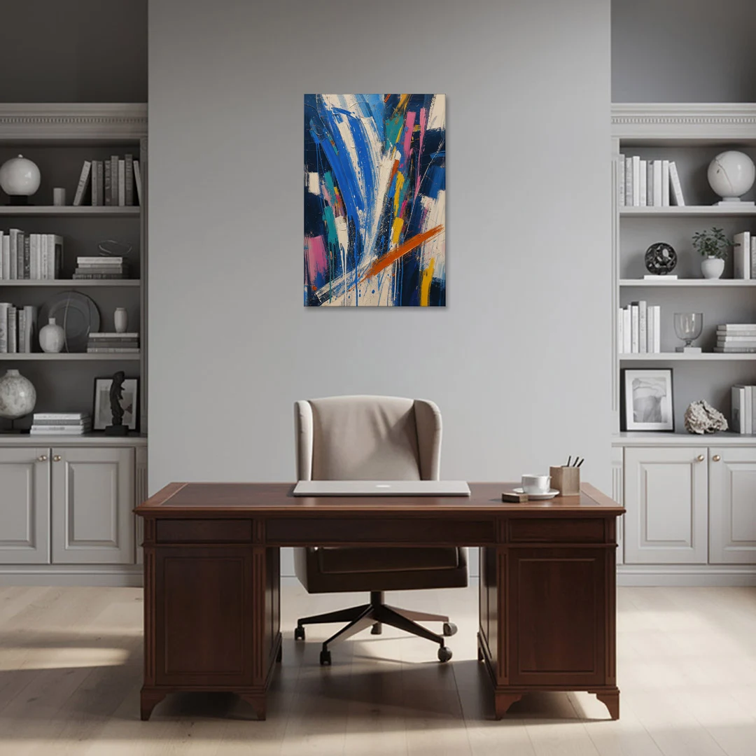Cobalt Blue Abstract Art with Burnt Orange Slash - Canvas Wall Art - Office - 24x36