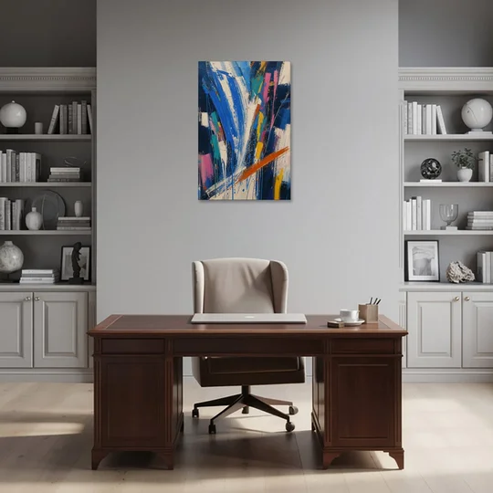 Cobalt Blue Abstract Art with Burnt Orange Slash - Canvas Wall Art - Office - 24x36