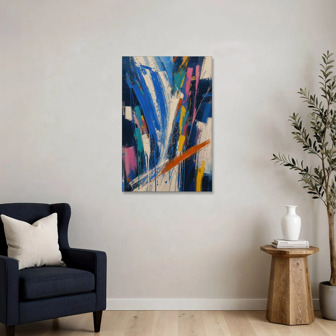 Cobalt Blue Abstract Art with Burnt Orange Slash - Canvas Wall Art - Sofa - 24x36