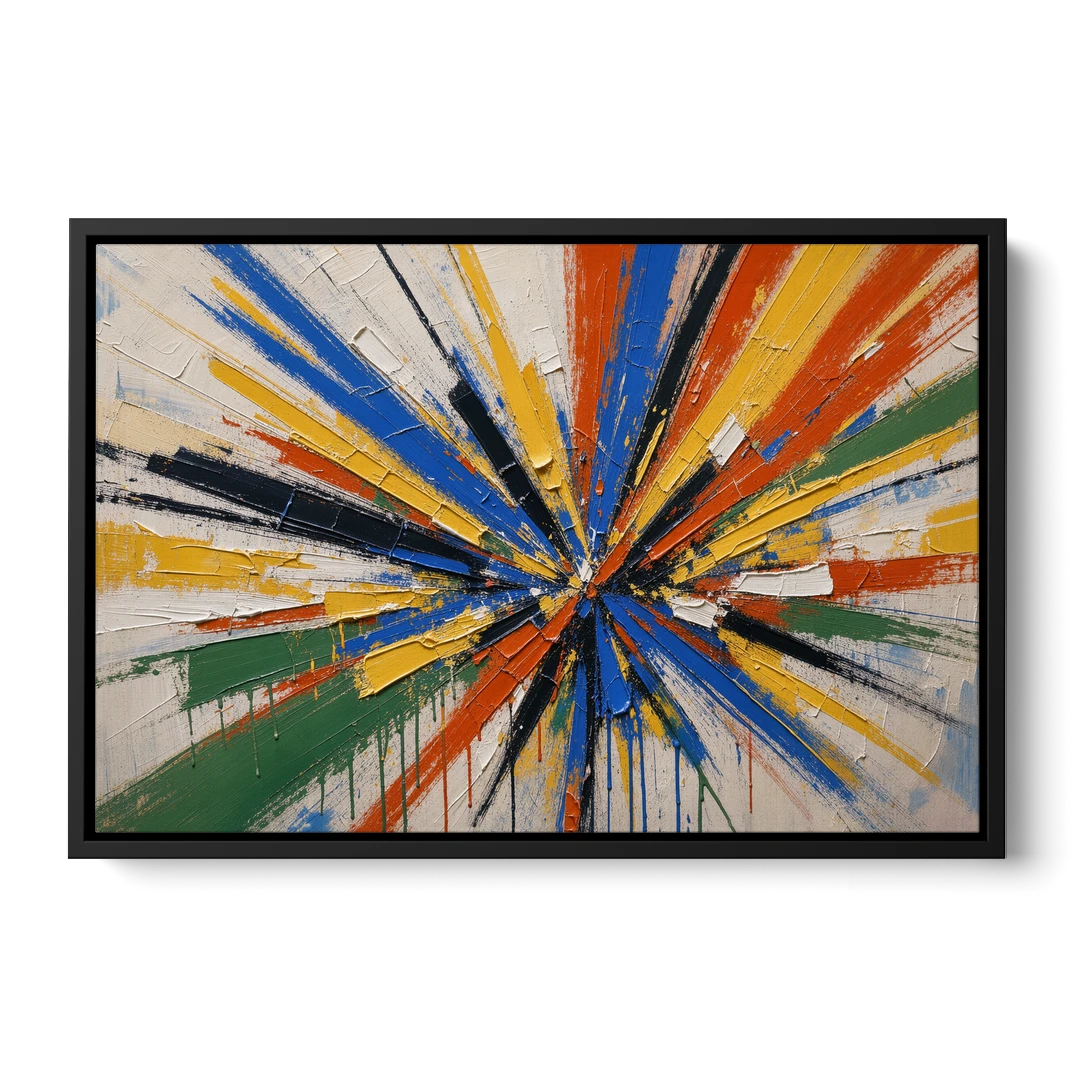 Cobalt Starburst Statement for the Living Room - Black Framed Canvas Wall Art - Front