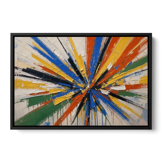 Cobalt Starburst Statement for the Living Room - Black Framed Canvas Wall Art - Front