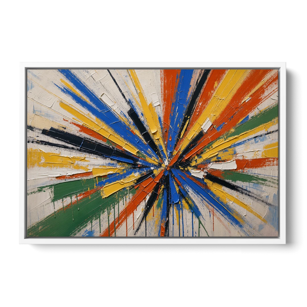 Cobalt Starburst Statement for the Living Room - White Framed Canvas Wall Art - Front