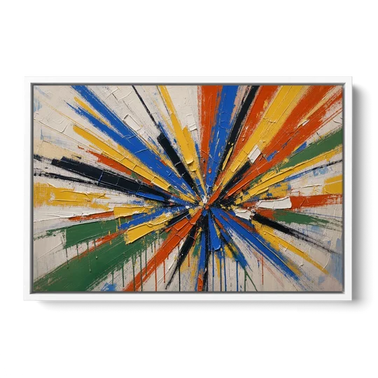 Cobalt Starburst Statement for the Living Room - White Framed Canvas Wall Art - Front