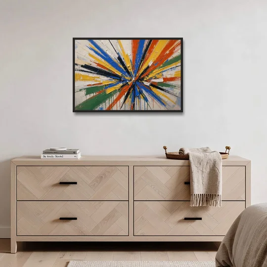 Cobalt Starburst Statement for the Living Room - Black Framed Canvas Wall Art - Coffee Table - 36x24