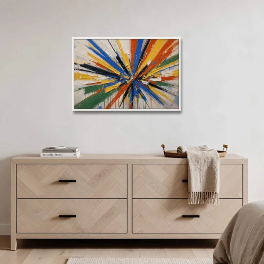 Cobalt Starburst Statement for the Living Room - White Framed Canvas Wall Art - Coffee Table - 36x24