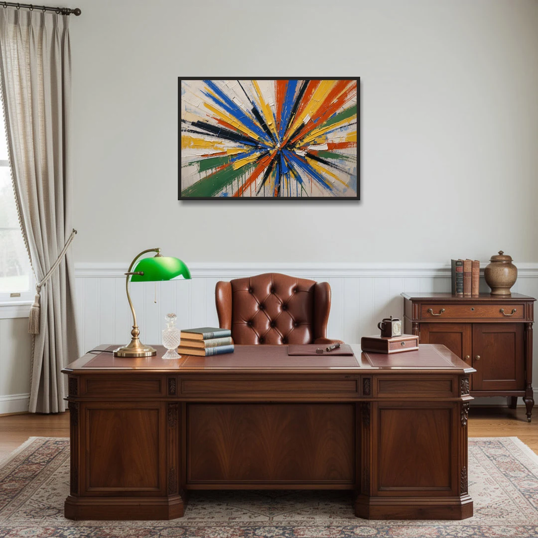 Cobalt Starburst Statement for the Living Room - Black Framed Canvas Wall Art - Office - 36x24
