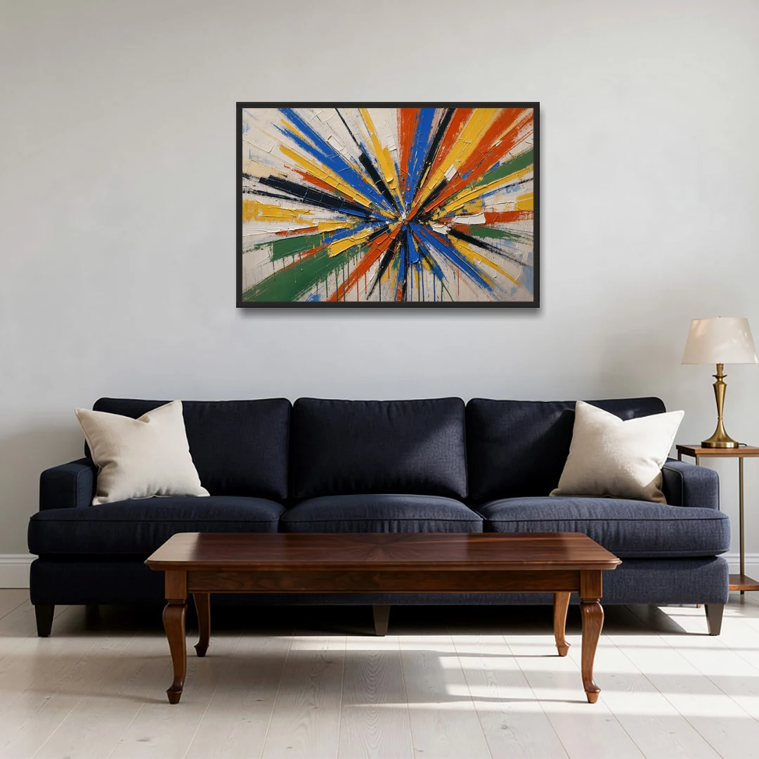 Cobalt Starburst Statement for the Living Room - Black Framed Canvas Wall Art - Sofa - 36x24