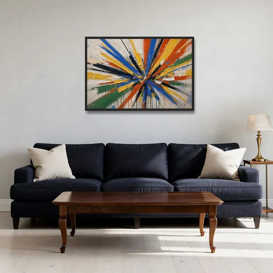 Cobalt Starburst Statement for the Living Room - Black Framed Canvas Wall Art - Sofa - 36x24