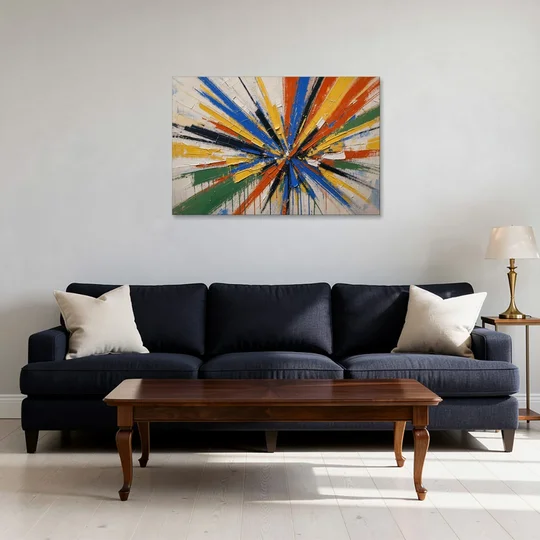Cobalt Starburst Statement for the Living Room - Canvas Wall Art - Sofa - 36x24