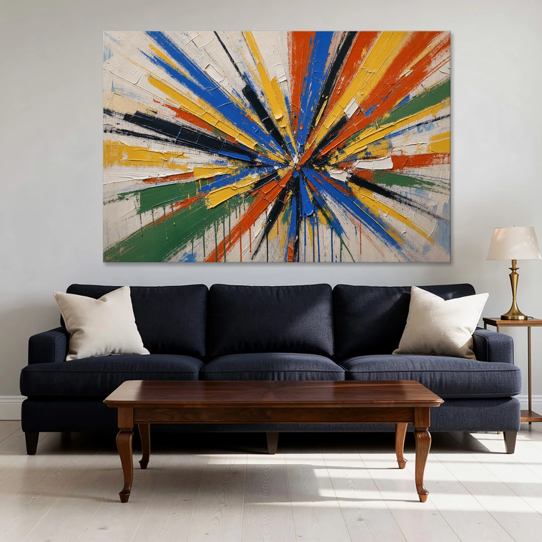Cobalt Starburst Statement for the Living Room - Canvas Wall Art - Sofa - 60x40