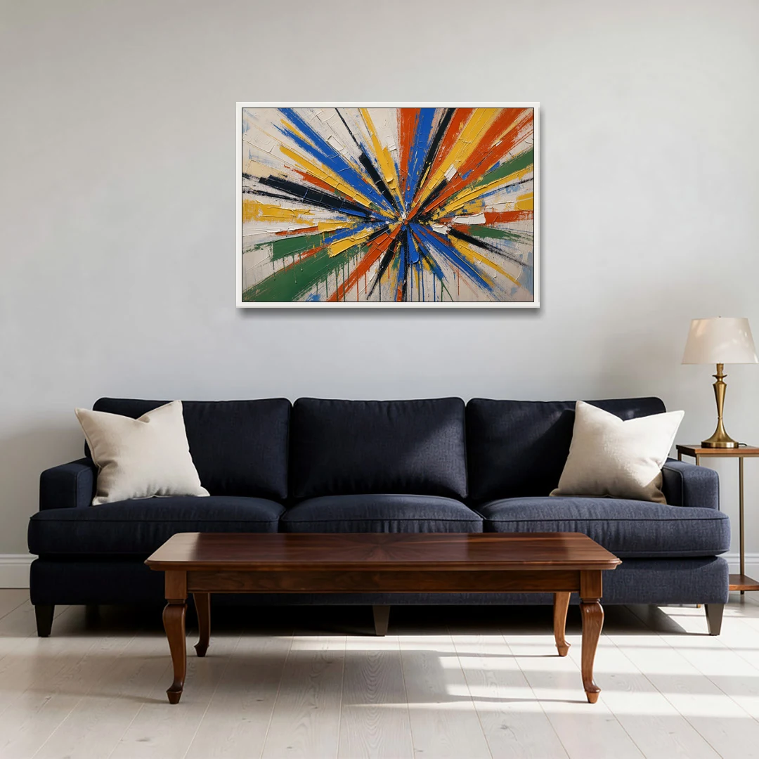 Cobalt Starburst Statement for the Living Room - White Framed Canvas Wall Art - Sofa - 36x24