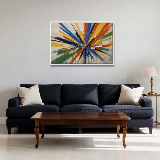 Cobalt Starburst Statement for the Living Room - White Framed Canvas Wall Art - Sofa - 36x24