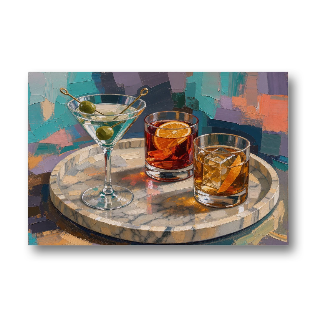 Cocktail Painting on a Marble Tray - Canvas Wall Art - Front