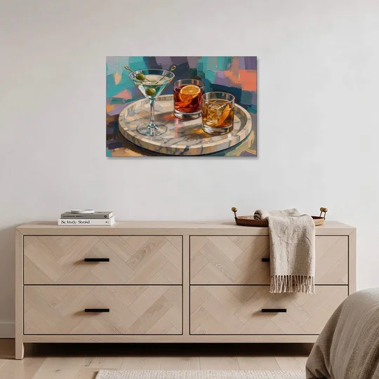 Cocktail Painting on a Marble Tray - Canvas Wall Art - Coffee Table - 36x24