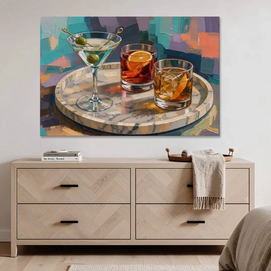 Cocktail Painting on a Marble Tray - Canvas Wall Art - Coffee Table - 60x40