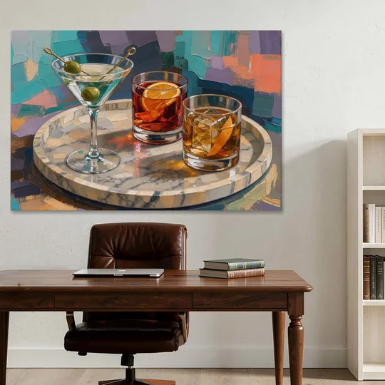 Cocktail Painting on a Marble Tray - Canvas Wall Art - Office - 60x40