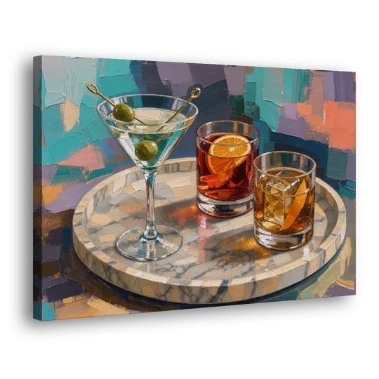 Cocktail Painting on a Marble Tray - Canvas Wall Art - Side