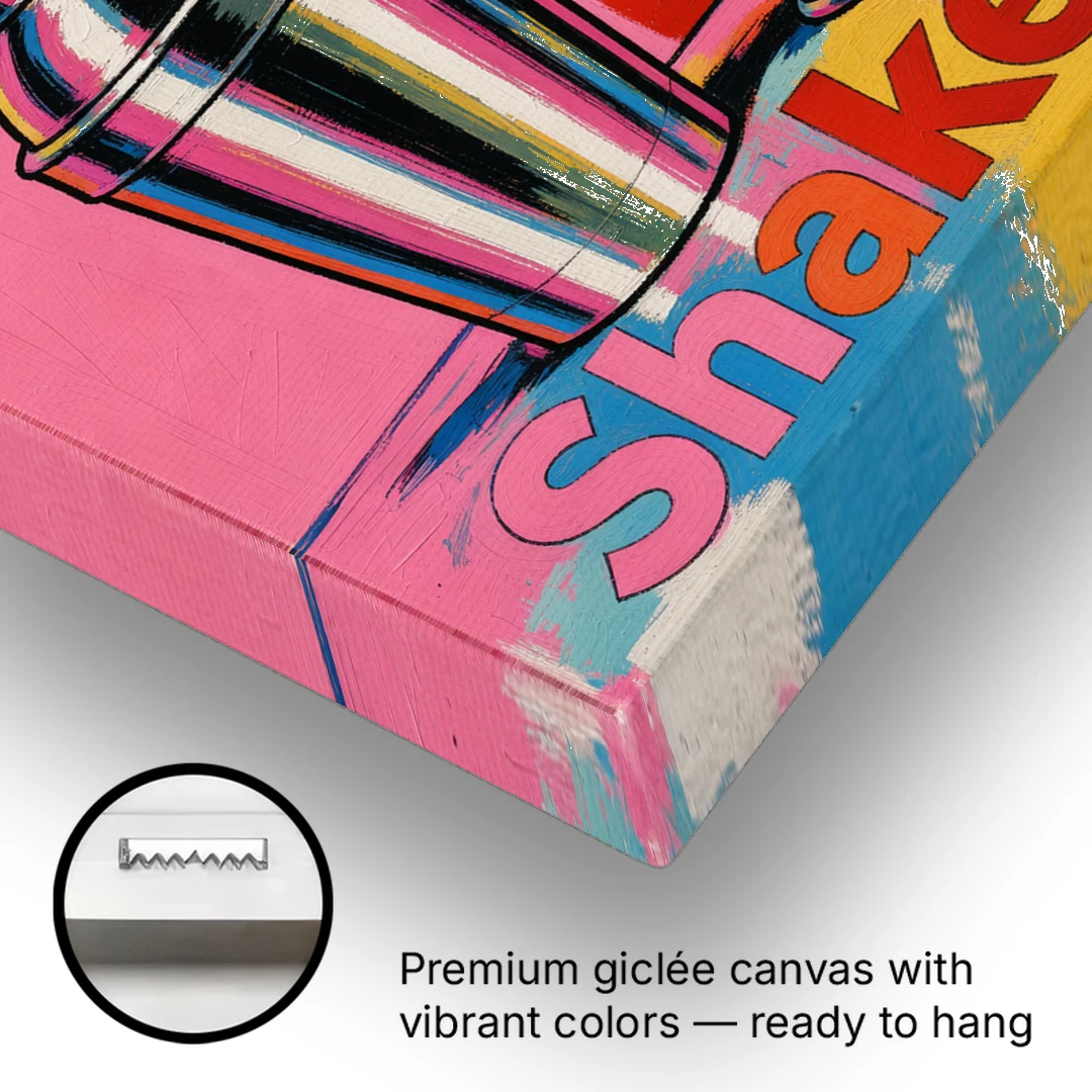 Cocktail Shaker Painting with Jigger and Strainer - Canvas Wall Art - Gallery Wrap Corner