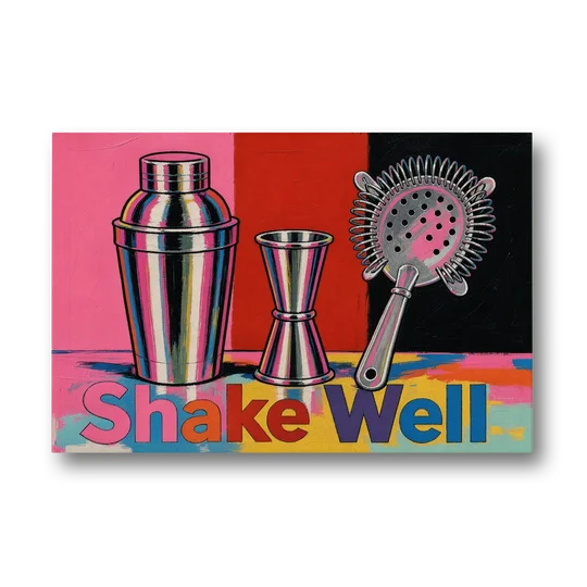 Cocktail Shaker Painting with Jigger and Strainer - Canvas Wall Art - Front