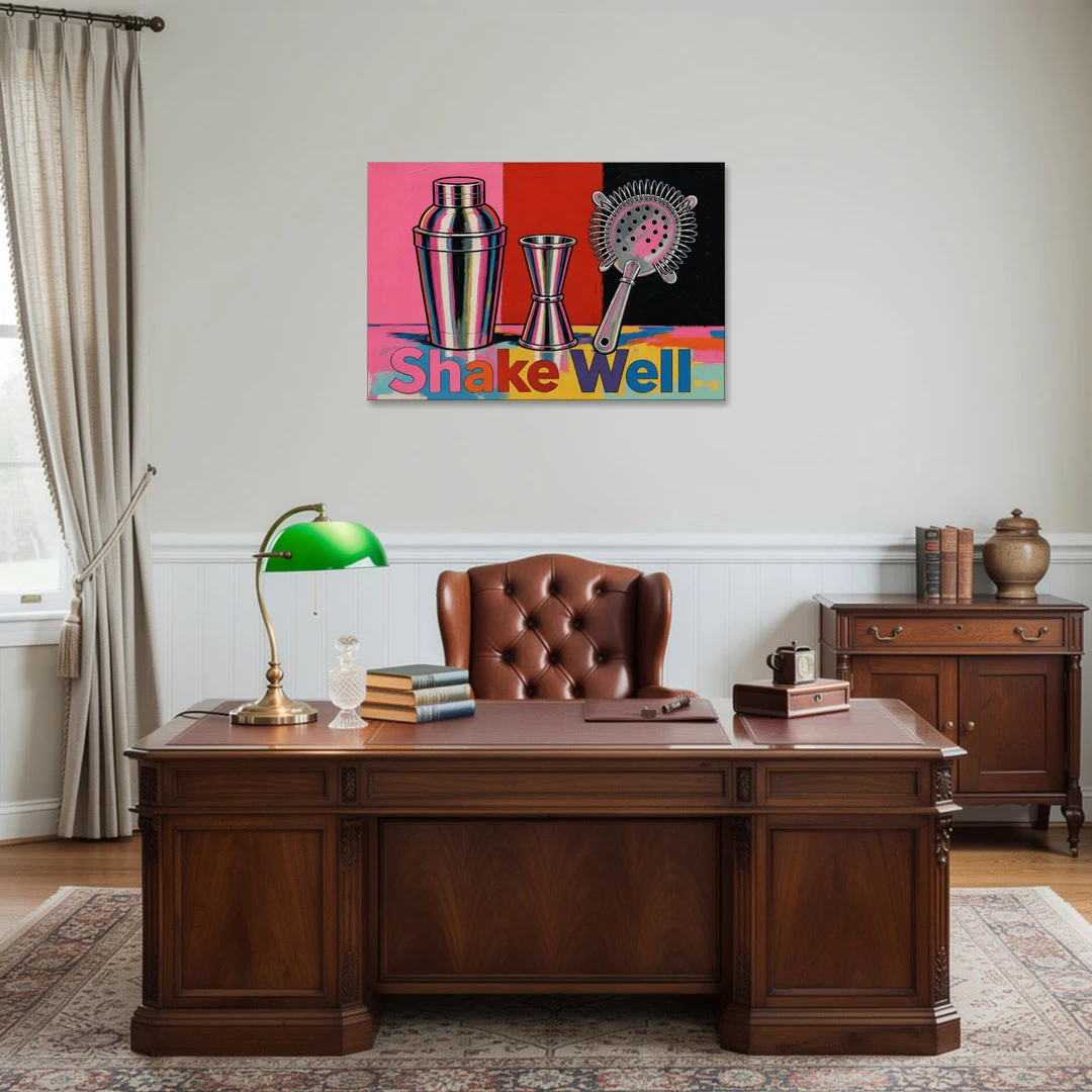 Cocktail Shaker Painting with Jigger and Strainer - Canvas Wall Art - Office - 36x24