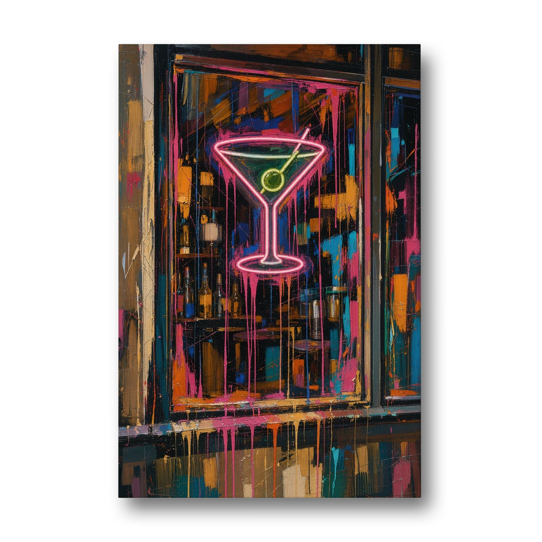 Cocktail Wall Art of a Neon Martini Window - Canvas Wall Art - Front