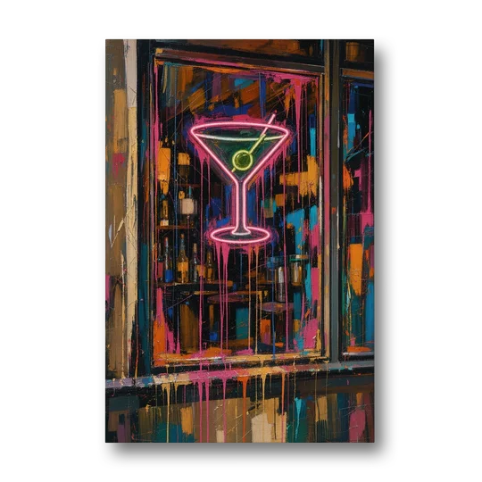 Cocktail Wall Art of a Neon Martini Window - Canvas Wall Art - Front