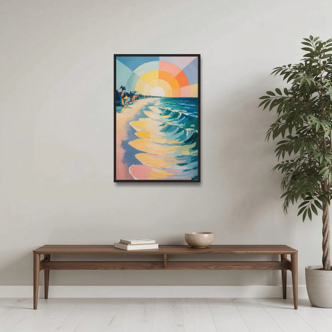 Coco Beach Sunrise - Black Framed Canvas Wall Art - Coffee Table - 24x36