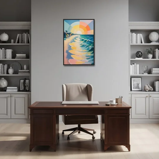 Coco Beach Sunrise - Black Framed Canvas Wall Art - Office - 24x36