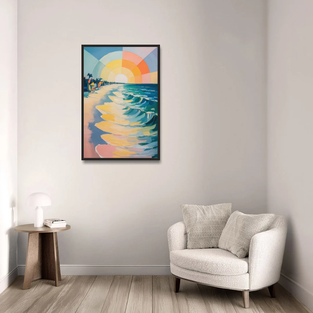 Coco Beach Sunrise - Black Framed Canvas Wall Art - Sofa - 24x36