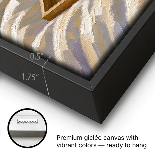 Coffee and Croissant Painting on a Breakfast Tray - Black Framed Canvas Wall Art - Gallery Wrap Corner