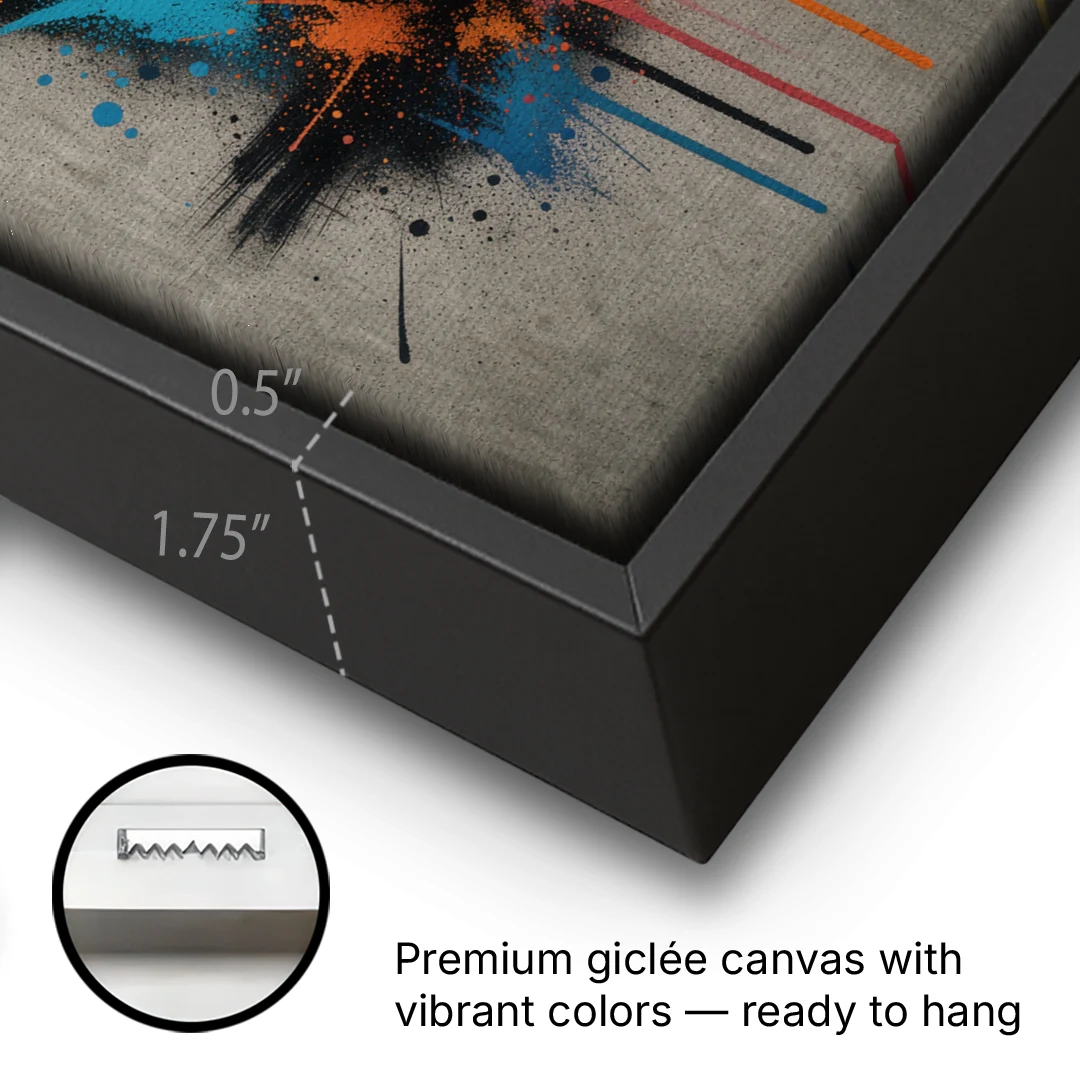 Coffee Art Prints Takeaway Cup in Spray Paint - Black Framed Canvas Wall Art - Gallery Wrap Corner