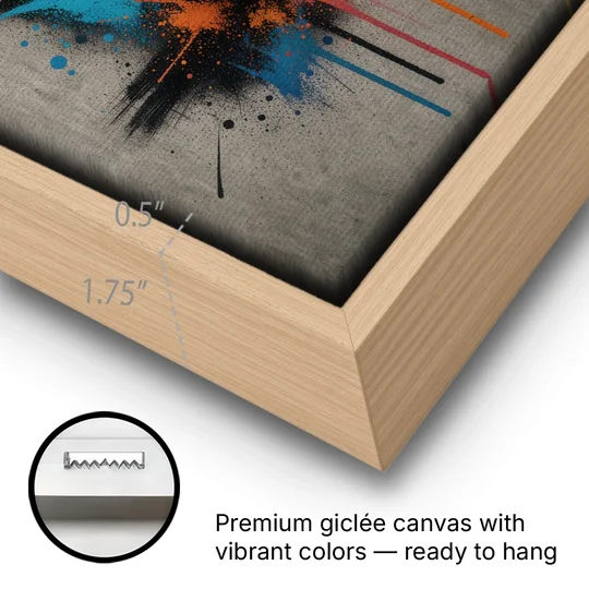 Coffee Art Prints Takeaway Cup in Spray Paint - Oak Framed Canvas Wall Art - Gallery Wrap Corner