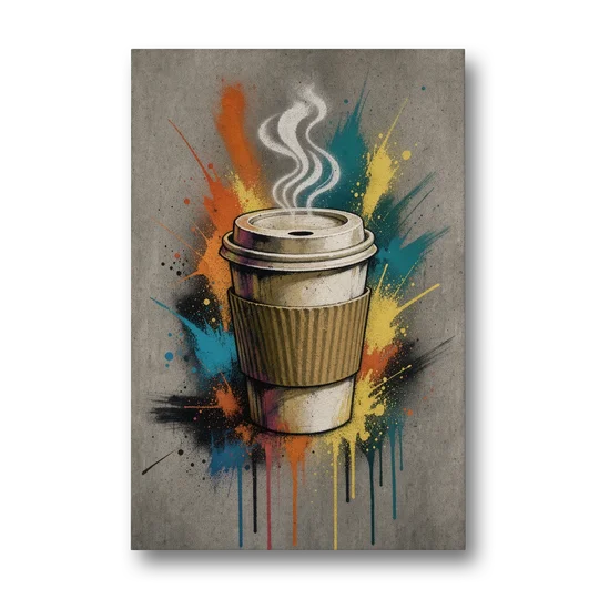 Coffee Art Prints Takeaway Cup in Spray Paint - Canvas Wall Art - Front