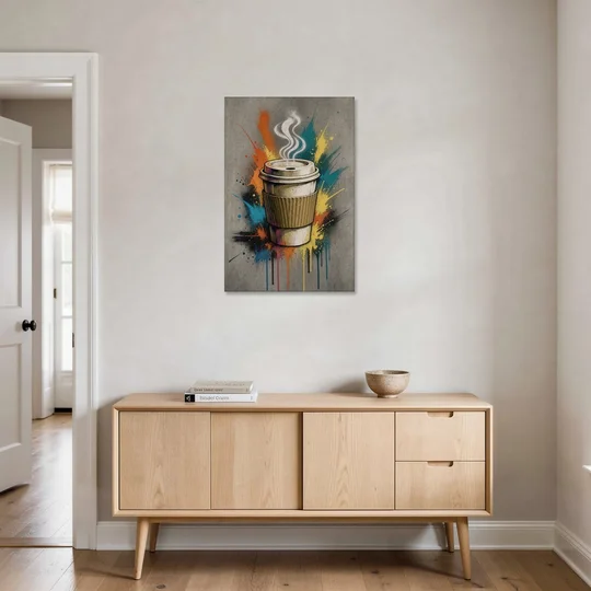 Coffee Art Prints Takeaway Cup in Spray Paint - Canvas Wall Art - Coffee Table - 24x36