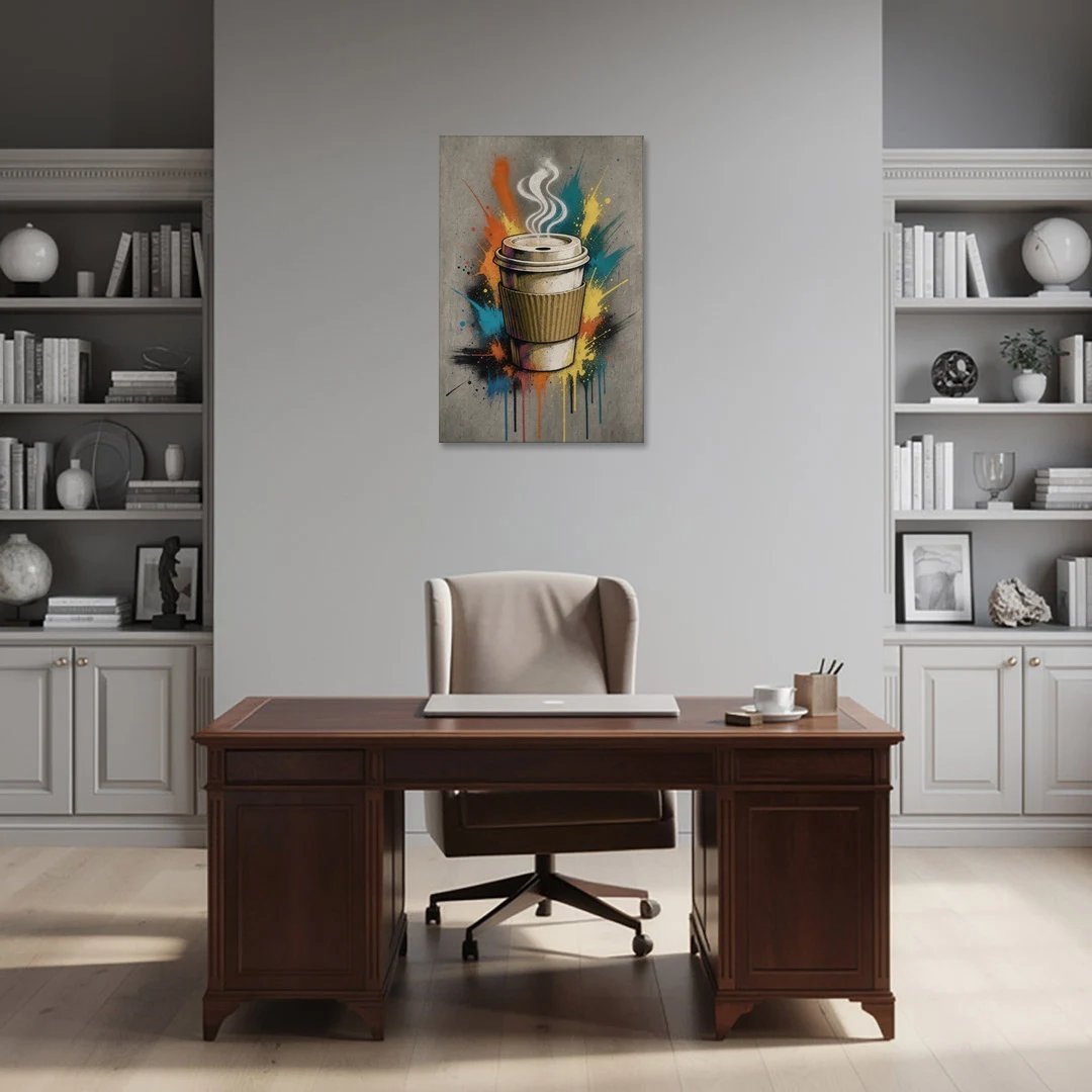 Coffee Art Prints Takeaway Cup in Spray Paint - Canvas Wall Art - Office - 24x36