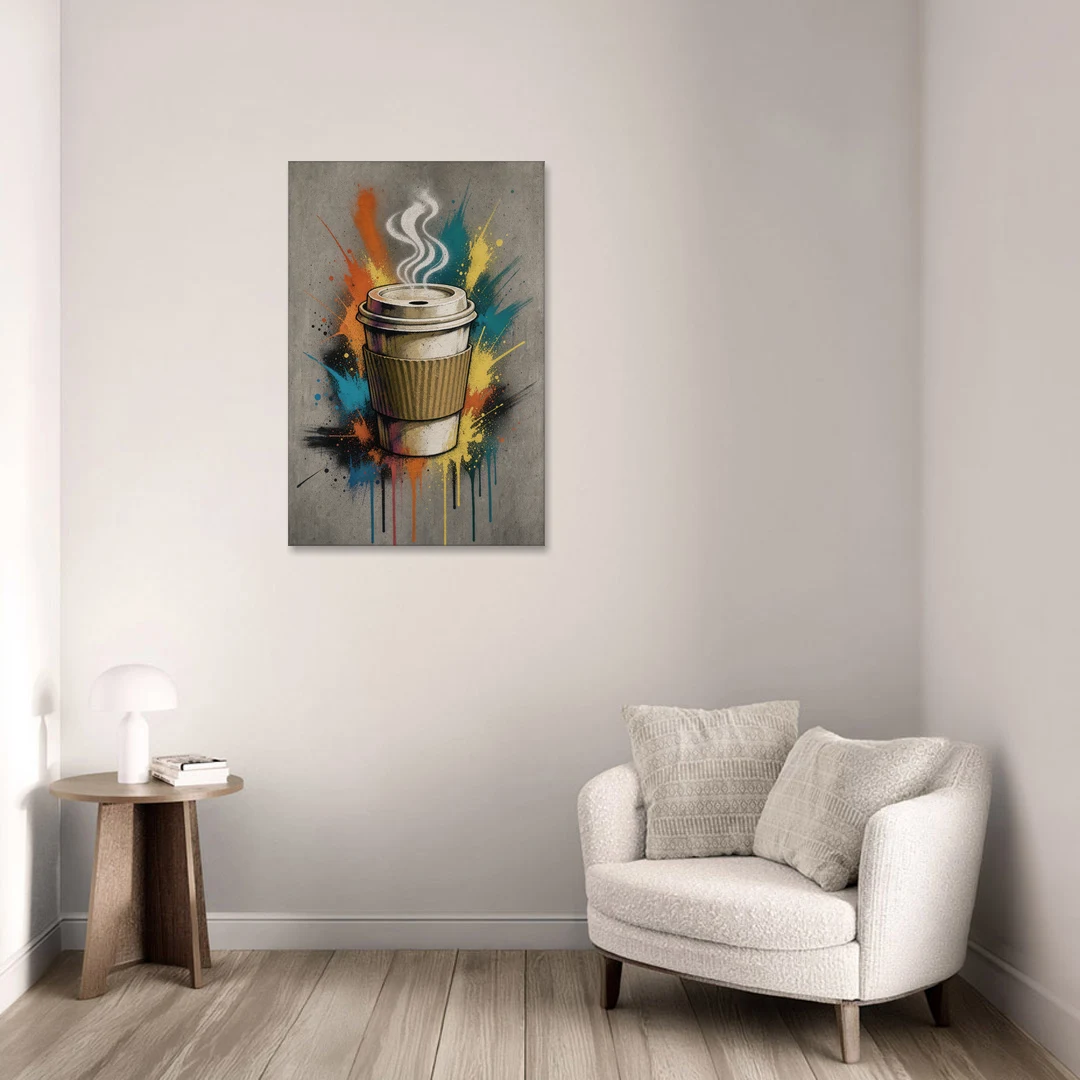 Coffee Art Prints Takeaway Cup in Spray Paint - Canvas Wall Art - Sofa - 24x36